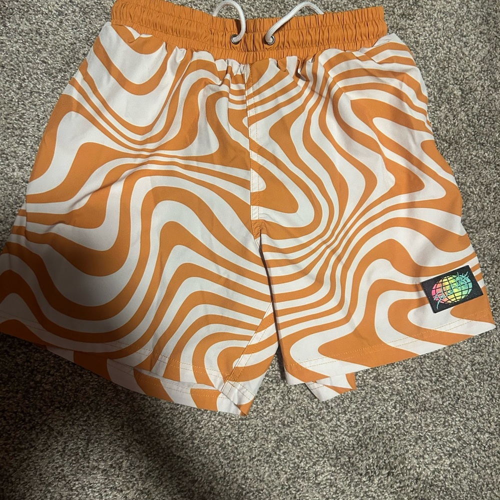 Orange Wave Print Men’s Swim Shorts